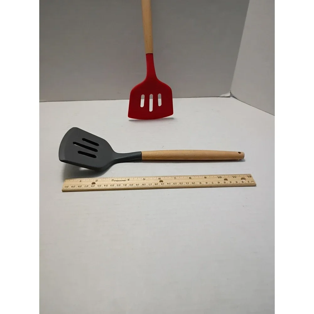 Sur La Table Red & Gray Spatulas Silicone w/ Wooden Handle Quantity = 2